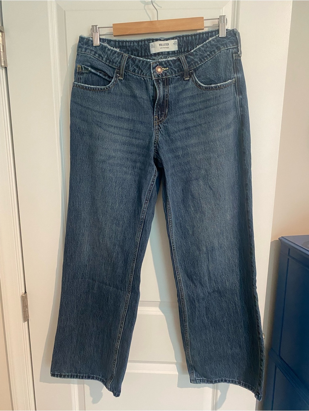 Hollister Women's Low-Rise Baggy Jeans - Dark Blue Denim